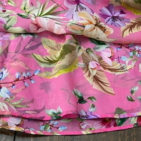 Hale Bob Kailani Pink Floral Tropical Top Lace Short Sleeves Size S - Picture 5 of 7
